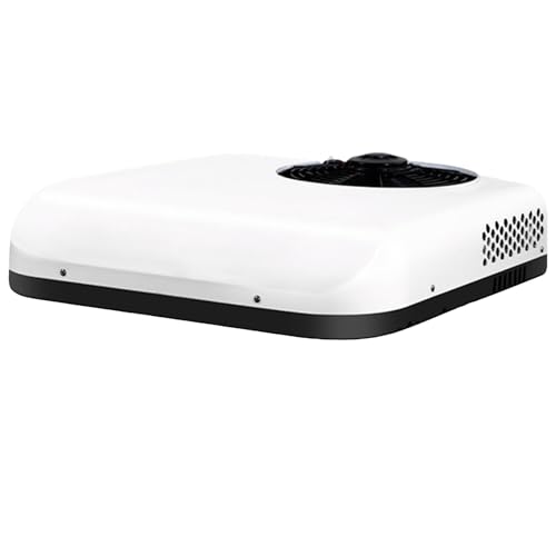 Ar condicionado 12 V branco, ar condicionado caravana com função de controlo remoto com função fria para monovolumes, camionetas, autocaravanas, camiões, camiões, veículos agrícolas, veículos