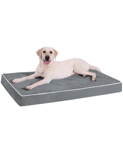 KSIIA Cama ortopédica para cães grandes, almofada para cães, 104 x 68 x 8 cm, tapete para cães lavável, colchão removível para cães, cinzento escuro