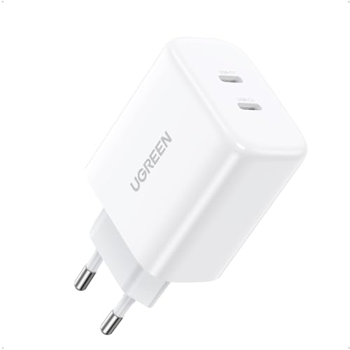 UGREEN Carregador de carregamento rápido 40 W duplo USB C, Type C Charger Power Delivery compatível com iPhone 16 Plus Max/15/14/13/12/ SE 2022, Galaxy S22/S21/S20, Redmi Note 11, iPad Pro