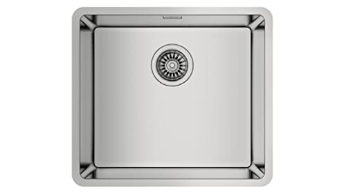 Teka Be Linea RS15 45.40 Lava-louça de 60 cm, balde quadrado, drenagem com válvula de cesta e sifão, aço inoxidável