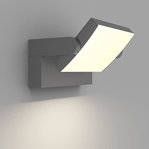 Klighten 24 W LED apliques de parede exterior interior IP65, luz de parede ajustável, moderno candeeiro de parede alumínio para entrada de jardins, terraço, 1500 LM, branco natural 4000 K, cinzento