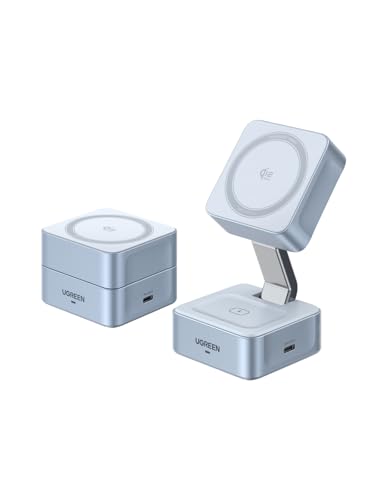 UGREEN MagFlow Qi2 25W Carregador sem fios 2 em 1, estação de carregamento magnético dobrável com ângulo ajustável, compatível com iPhone 17 Pro MAX Air, 16, 15, 14, 13, 12 e AirPods 4, 3, Pro 2