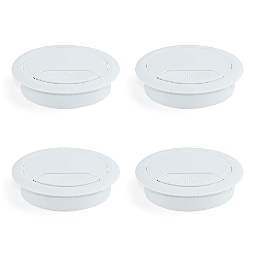 EMUCA - Passa-cabos de mesa circular Ø 80 mm de plástico branco, tampa para cabos encastrável em mesa de escritório/secretária, lote de 4