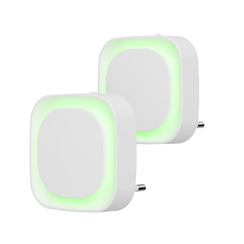 YUNLEX Luz noturna com tomada 2 peças LED luz noturna infantil com sensor repuscular, brilho de nível 3, muito adequado para quartos de crianças, escada, quarto, cozinha, casa de banho (verde)