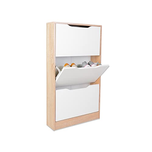 duehome | Sapato de 3 portas, sapato estreito, modelo Kamik, acabamento em cor nórdica e branca, medidas: 107,5 cm (altura) x 60 cm (largura) x 17 cm (fundo)
