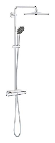 GROHE Vitalio Joy 310 QuickFix, sistema de chuveiro termostático com bandeja, chuveiro mural de 31 cm, teleduche de 11 cm e 3 jatos, flexo de 1,75 m, instalação com QuickSpanner incluída, crómio,