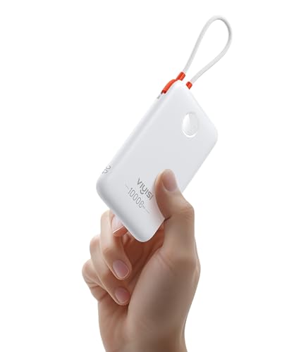 VIYISI Bateria externa 10000 Mah ultra-fina, QC 22,5 w Power Bank carregamento rápido com cabo USB C integrado PD 20 W, compatível com iPhone 16 15 Samsung S24 S23 S22 - branco