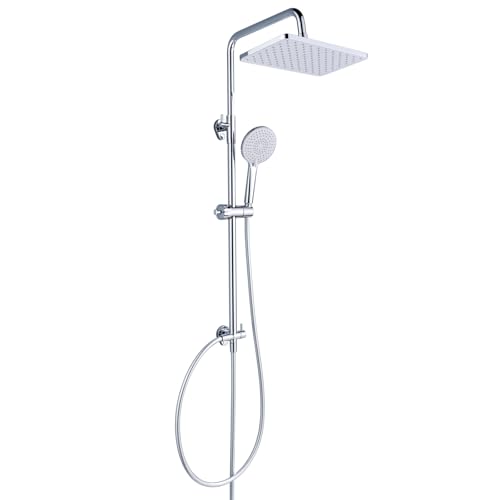 YEAUPE PRO Coluna de duche em aço inoxidável sem misturador, chuveiro de chuva 30 * 20 cm, chuveiro regulável em 3 modos, barra de duche regulável em altura de 65 a 102 cm conjunto duche
