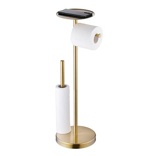Suporte para papel higiénico dourado escovado com prateleira para telefone, suporte para rolo de papel higiénico Beelee, dispensador de rolos de papel higiénico, BA7783BG