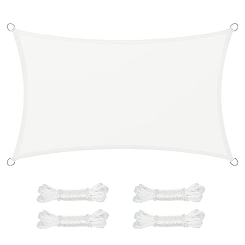 SONGMICS Vela de sombra de 3 x 5 m, impermeável com coluna de água de 665 mm, proteção solar, proteção UV de 93%, terraço, jardim, varanda, retangular, cordas de 2 m, branco GSH35IVV1