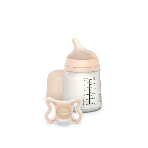 Suavinex, Biberão anticólico Chupeta zero zero. Biberão de 180 ml com étnico de fluxo adaptável (A) e chupeta recém-nascidos tamanho - 2/2 meses. Adequado para rematuras, respeita a amamentação