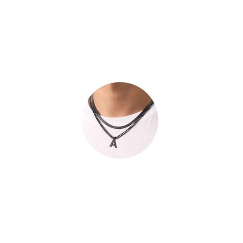 Esmoly Colar homem com letra A-Z prata preto ouro corrente de aço inoxidável corrente cubana corrente de cobra corrente dupla ajustável presentes originais para homem 18 + 20 polegadas