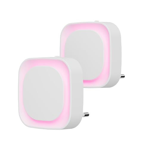 YUNLEX Luz noturna com tomada 2 peças LED luz noturna infantil com sensor repuscular, brilho de nível 3, muito adequado para quartos de crianças, escada, quarto, cozinha, casa de banho (rosa)