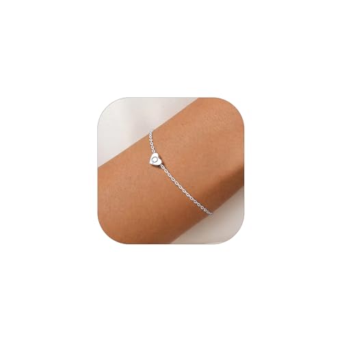 Silvora S925 Pulseira inicial de prata A-Z para mulheres, 16 cm de comprimento 5 cm de extensão, caixa de presente
