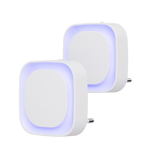 YUNLEX Luz noturna com tomada 2 peças LED luz noturna infantil com sensor repuscular, brilho de nível 3, muito adequado para quartos de crianças, escada, quarto, cozinha, casa de banho, azul