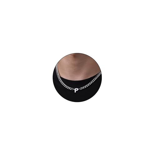 Esmoly Colar homem com letra A-Z prata preto ouro corrente de aço inoxidável corrente cubana corrente de cobra corrente dupla ajustável presentes originais para homem 18 + 20 polegadas