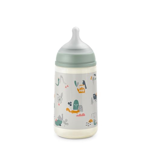 Suavinex, Biberão de 270 ml. Biberão de silicone SX Pro com cetina física, com válvula anticólica. Biberão com cetina de fluxo médio (M). Para bebés + 3 meses. Verde (walk)