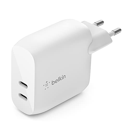 Belkin Carregador de parede USB Type C PD de 40 W (duas portas USB-C de 20 W cada para carregamento rápido PD para iPhone 16 ou 15, iPad Pro, Galaxy e outros)