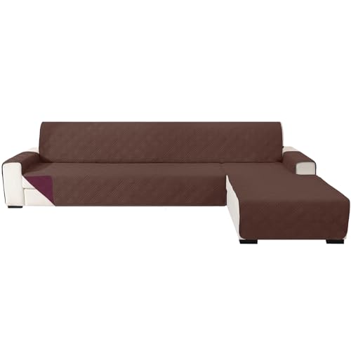 Ystyle Capa sofá Chaise Long 2 lugares reversível, cobertura universal sofá L, capa de sofá Chaise comprida esquerda/direita, protetor de sofá anti-riscos lavável (210 cm, café bordô)