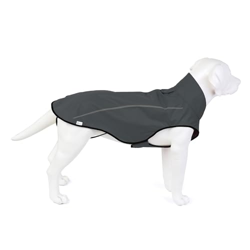 Milha de vida alta | Capa de chuva para cães, roupa para animais de estimação ajustável e impermeável, casaco impermeável leve com riscas refletoras, fácil de colocar (cinzento escuro, L)