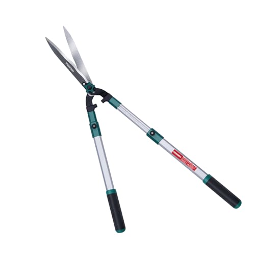 HYCHIKA Tesoura corta-sebes telescópica manual de 111 cm, tesouras de podar corta-sebes e lâminas, lâminas de aço temperado, lâmina de 214 mm, tesouras, jardim para podar sebes e arbustos