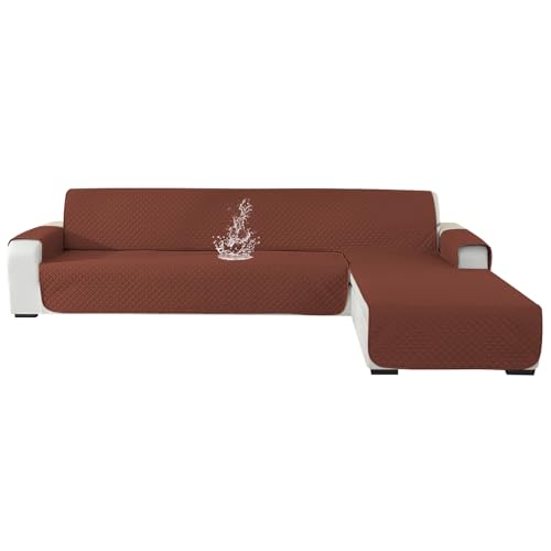 Ystyle Capa para sofá Chaise Long 4 lugares, capa para sofá Chaise, longo esquerdo/direito, universal reversível, capa Chaise comprida impermeável, protetor de sofá anti-embaciamento (285 cm, café)