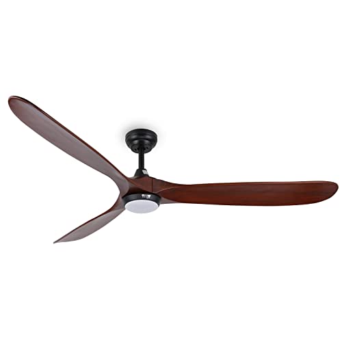 reiga 178 cm Ventoinha de teto moderna de 5 pás de madeira maciça com kit de luz LED de atenuação, App, Alexa, Google Home, controlo remoto, motor DC reversível de 6 velocidades