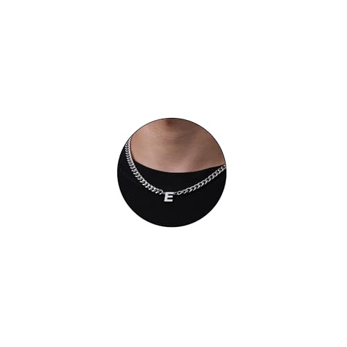 Esmoly Colar homem com letra A-Z prata preto ouro corrente de aço inoxidável corrente cubana ajustável presentes originais para homem 18 + 2 polegadas