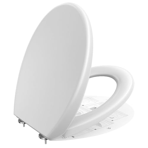 CECIPA Tampa Wc universal almofadada, assento sanitário branco, tampa de sanita oval com fecho suave, tampa de WC de Duroplast, tampa de sanita para família, tampa de sanita fácil - série DERW