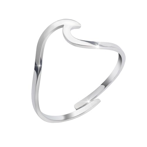 GD GOOD.designs Anel Wave para senhoras - impermeável - anel de aço inoxidável ajustável I anel Wave em ouro - prata ou ouro rosa I inclui caixa de presente