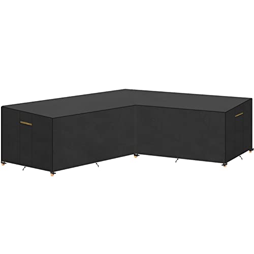 VANSHEIM Capa impermeável para sofá de exterior capa para sofá em forma de V capa de exterior para sofá, canto com ventilação e cordão para jardim sofá seccional 270 x 270 x 90/80 cm