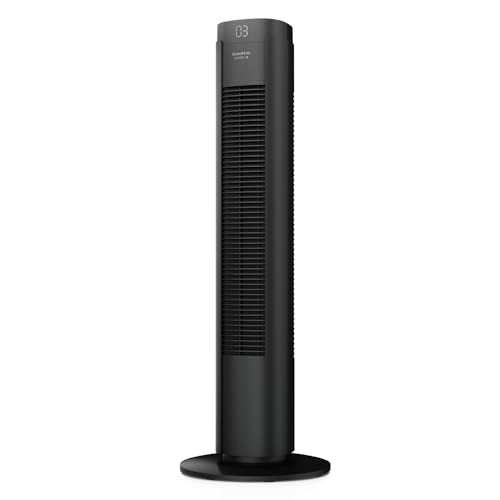 Taurus - Ventoinha de torre Babel RCH 50W, altura 86 cm, 4 velocidades, 3 modos normal/britânico/noite, temporizador 9h, auto off, oscilante, controlo remoto, leitor tátil, cinzento