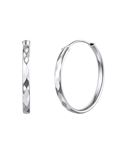 Silvora Brincos aros de prata para senhoras e mulheres, corte de diamante, 30 mm 50 mm 70 mm diâmetro, prata de primeira lei / ouro