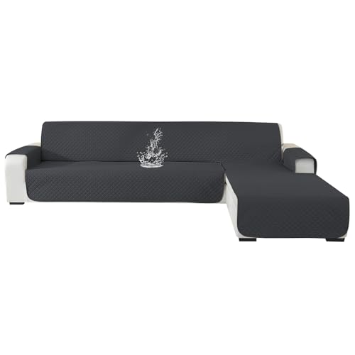 Ystyle Capa sofá Chaise Long 2 lugares, capas sofá haise, longo esquerdo/direito, universal reversível, cobertura para sofá Chaise longo impermeável, capa sofá L anti-impactos (210 cm, cinzento
