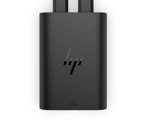 HP Cargador para portátil USB-C GAN de 65 W (Tamaño Compacto, Carga Rápida, Dos Puertos USB-C) Negro