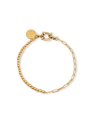 SINGULARU - Pulseira Chic Pebbles. Aço com acabamento em casa de banho ouro de 18 Kt. Ligações retangulares e bolas de aço. Comprimento 18 cm. Joias para mulher, Ouro amarelo, Sem Pedra Preciosa