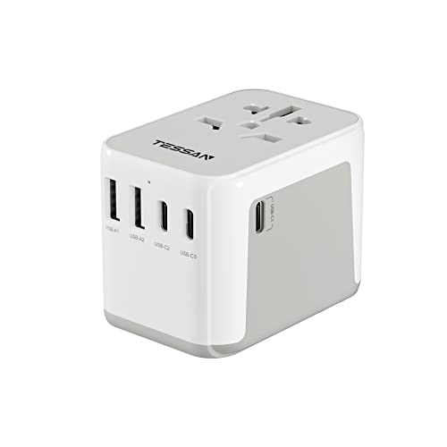 TESSAN Adaptador de tomada universal, tomada universal de viagem com 2 USB e 3 USB C, adaptador de viagem para EUA, UK, Irland, Austurália, carregador para mais de 224 países, Travel Plugs