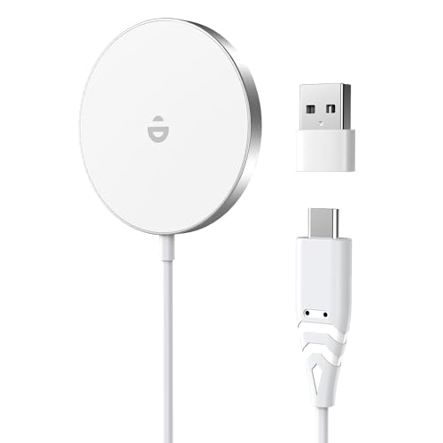 Carregador de indução rápido compatível com MagSafe, carregador magnético sem fios de 15 W para iPhone 15/14/13/12 Series e AirPods, cor branca