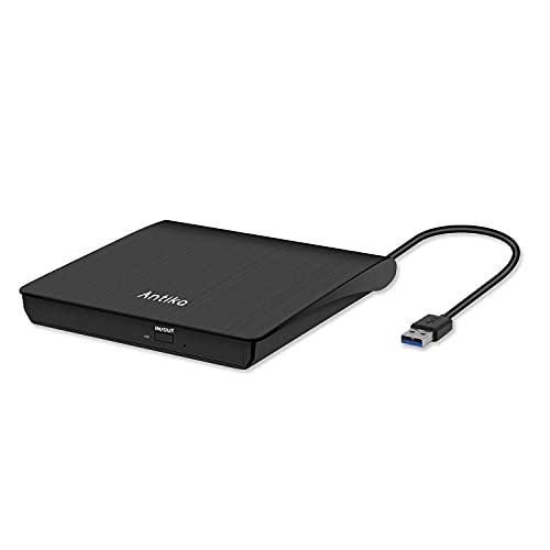 Antika Gravador de DVD/CD externo USB 3.0 portátil design ultra fino, leitor de DVD/CD com capacidade de correção de erros, compatível com WIN98/XP/WIN7/WIN8/WIN10/XP/Mac OS 8.6