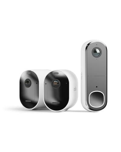 Arlo Pro 5 2K, 2 câmaras, brancas e essencial FHD porta de vídeo WiFi, campainha sem fios exterior, detector de movimento, visão noturna, teste seguro incluído, 1 câmara, branca