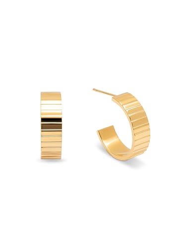 SINGULARU - Brincos Aro Gear. Aço com casa de banho em ouro de 18 Kt ou aço. Joias para mulher., Tamanho único, Ouro amarelo, Sem pedra preciosa