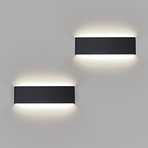 Klighten 2 peças apliques parede interior 31 cm, 10 W, candeeiros de parede alumínio moderno, luz de parede para sala de estar quarto sala corredor escada, 910 LM, 4000 K branco natural, preto