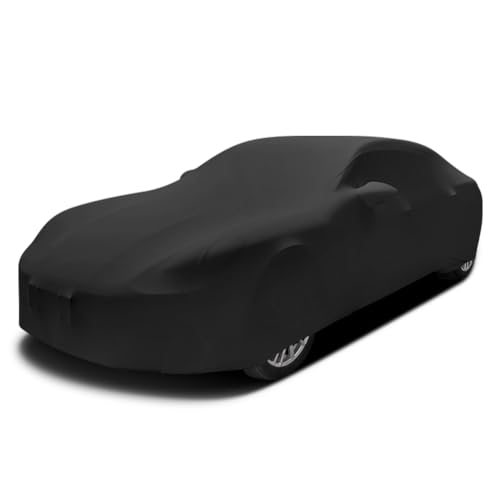 BHIEE Capa de carro de tecido elástico para interior, cobertura antipoeira, cobertura elástica para carro, para garagem interior, garagem subterrânea, exposição de carro, ajuste até 4,9 - 5,3 m, preto