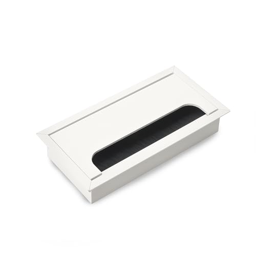 Emuca - Passa-cabos para mesa, retangular, 160 x 80 mm, para encastrar, alumínio, pintado branco