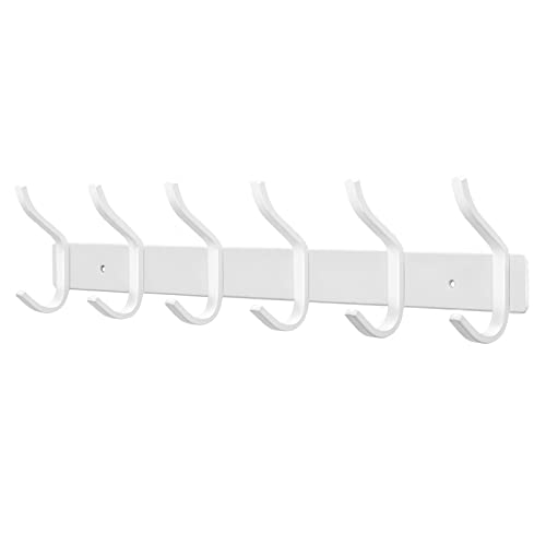 MEIJO Cabides de parede com 6 ganchos, ganchos cabides de montagem na parede em aço inoxidável ganchos ganchos cabide para entrada, cozinha, casa de banho (6 ganchos, branco)