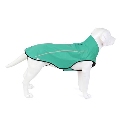 Mile High Life Chubasqueiro, casaco impermeável leve com tira refletora para cão, roupa ajustável à prova de água com fecho fácil para animais de estimação, verde, tamanho L
