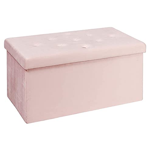 BRIAN & DANY Puff de arrumação, baú de armazenamento dobrável, banco de armazenamento com tampa, banco de veludo para quarto de entrada, 80 x 40 x 40 cm, rosa