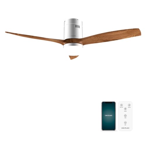 Cecotec Ventoinha de teto EnergySilence Aero 5600 Aqua IronDarkWood Connected, 40 W e 52", Wifi, controlo remoto, proteção IP44, luz, 6 velocidades, 3 pás, modo winter-sommer, temporizador 8h