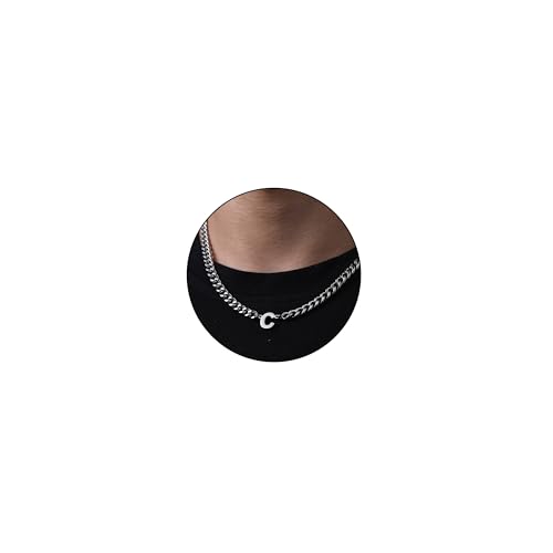 Esmoly Colar homem com letra A-Z prata preto ouro corrente de aço inoxidável corrente cubana ajustável presentes originais para homem 18 + 2 polegadas