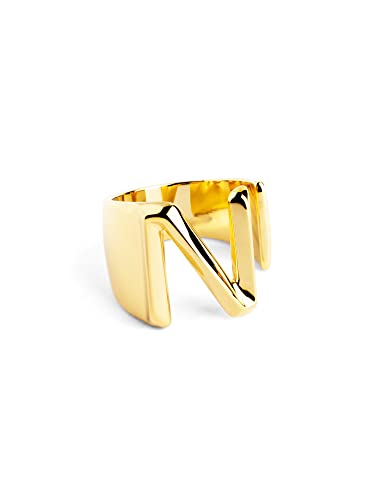 SINGULARU - Anel personalizado Letter Signet - Anel maciço ajustável - latão com acabamento em casa de banho de ouro de 18 Kt. - Tamanho único - jóias para mulher - Feito em Espanha